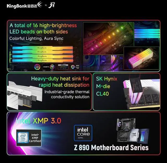 Alt view image 4 of 5 - RGB Computer Desktop Memory Ram Hynix M-die DDR5 48GB(2x24GB) 8400MT/s CL38/40 1.5V with Heatsink for PC Gaming/Office/PS