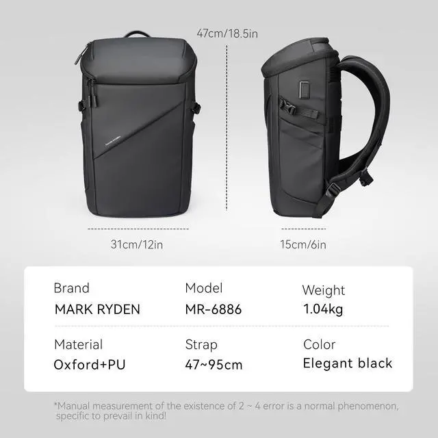 Alt view image 5 of 5 - Anti-Theft Laptop Backpack with USB Charging Port Large Capacity Durable Travel Backpack for Men & Women 28L (Black)