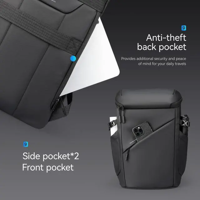 Alt view image 4 of 5 - Anti-Theft Laptop Backpack with USB Charging Port Large Capacity Durable Travel Backpack for Men & Women 28L (Black)