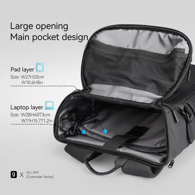 Alt view image 2 of 5 - Anti-Theft Laptop Backpack with USB Charging Port Large Capacity Durable Travel Backpack for Men & Women 28L (Black)