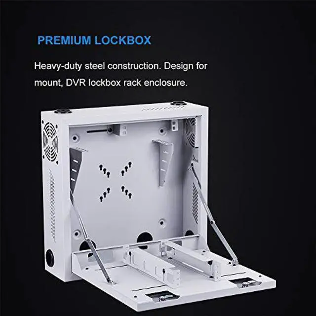 Alt view image 3 of 5 - Kenuco Heavy Duty 16 Gauge Steel DVR Security Lockbox with Fan and Swing Open Top (18'' x 18'' x 5'' White)