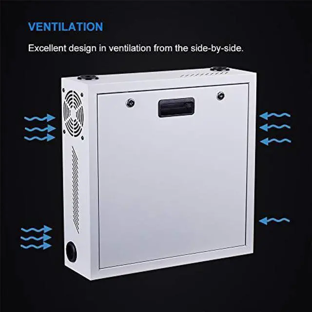 Alt view image 4 of 5 - Kenuco Heavy Duty 16 Gauge Steel DVR Security Lockbox with Fan and Swing Open Top (18'' x 18'' x 5'' White)