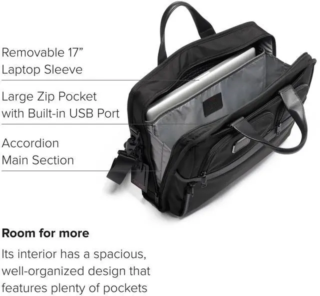 Alt view image 3 of 5 - TUMI - Compact Large Screen Laptop Brief Bag - Professional Briefcase - Fits Up to 17" Laptops & Tablets - Black