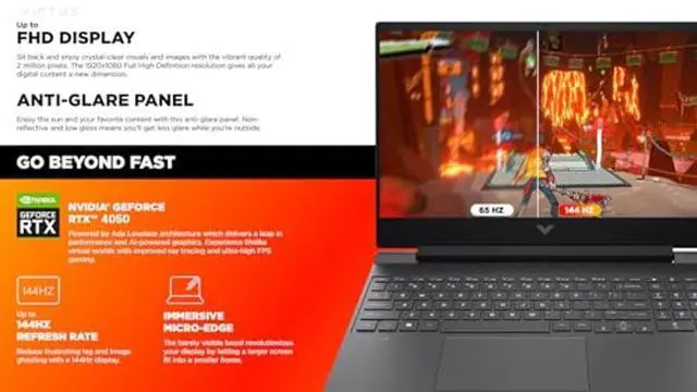 Alt view image 4 of 5 - HP Victus Gaming Laptop, 15.6-inch FHD IPS 144Hz, AMD Ryzen 5-8645HS, NVIDIA GeForce RTX 4050, Wi-Fi 6, Backlit KB, Win11 Home, w/Mouse Pad (32GB RAM |1TB PCIe SSD)