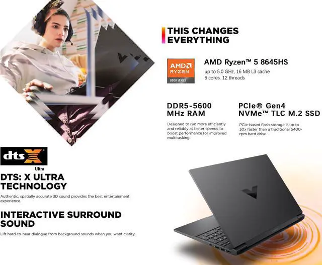 Alt view image 5 of 5 - HP Victus Gaming Laptop, 15.6-inch FHD IPS 144Hz, AMD Ryzen 5-8645HS, NVIDIA GeForce RTX 4050, Wi-Fi 6, Backlit KB, Win11 Home, w/Mouse Pad (32GB RAM |1TB PCIe SSD)