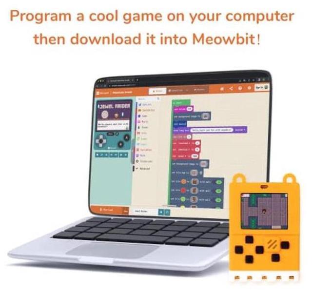 Alt view image 3 of 5 - KittenBot Meowbit Card-Sized Retro Coding Arcade Programmable Handheld Game Console Suitable for STEM Education Compatible Micro:bit Expansion Board for Kids Ages 10+(Orange)