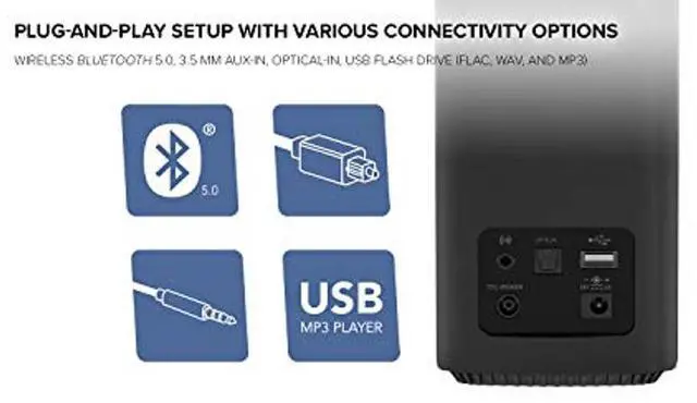 Alt view image 3 of 5 - Creative T100 2.0 Compact Hi-Fi Speakers, up to 80W Peak Power with Bluetooth 5.0, Optical-in, AUX-in, Wide Soundstage and Audio Clarity with Bass Control for Computers and Laptops (Black)