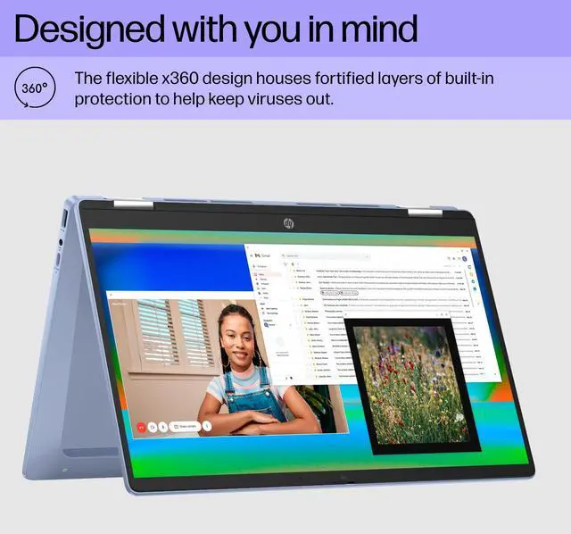 Alt view image 4 of 5 - HP Chromebook X360 14b 2-in-1 Laptop (14" FHD Touchscreen, Intel N100, 4GB RAM, 128GB Storage (64GB eMMC + 64GB SD Card)) Home & Student, Long Battery Life, Wi-Fi 6, Webcam, IST Pen & HUB, Chrome OS