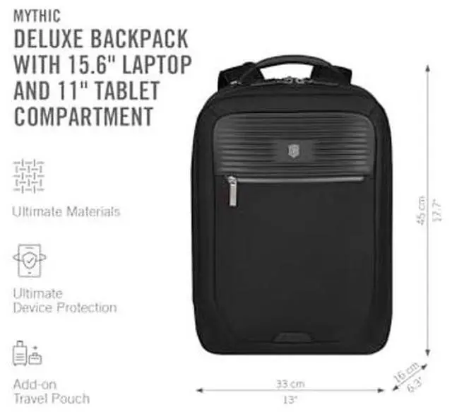 Alt view image 2 of 5 - Victorinox Mythic, Deluxe Backpack, Backpack with 15.6'' Laptop and 11'' Tablet Compartment - Black