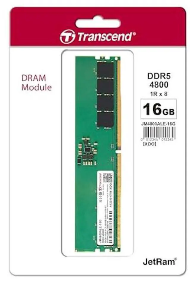 Alt view image 2 of 5 - Transcend 16GB DDR5 4800 U-DIMM 1Rx8 1.1V, RAM, Desktop Memory Module - JM4800ALE-16G