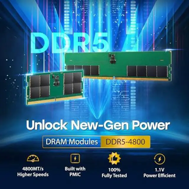 Alt view image 3 of 5 - Transcend 16GB DDR5 4800 U-DIMM 1Rx8 1.1V, RAM, Desktop Memory Module - JM4800ALE-16G