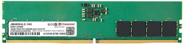 Main image of Transcend 16GB DDR5 4800 U-DIMM 1Rx8 1.1V, RAM, Desktop Memory Module - JM4800ALE-16G