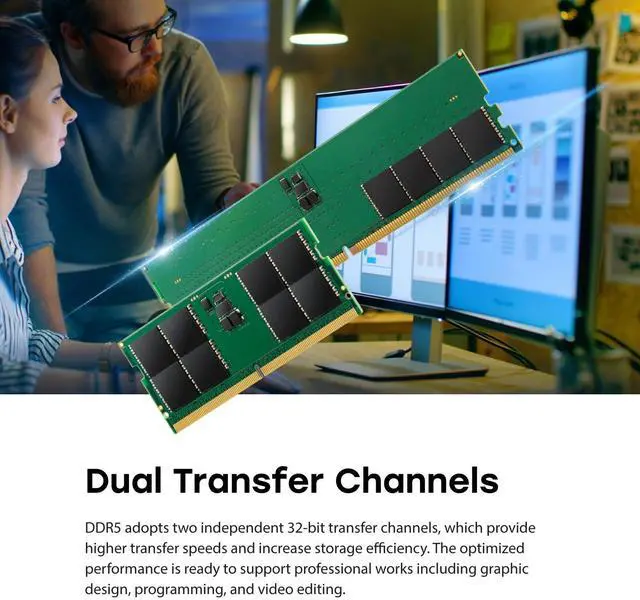 Alt view image 5 of 5 - Transcend 16GB DDR5 4800 U-DIMM 1Rx8 1.1V, RAM, Desktop Memory Module - JM4800ALE-16G