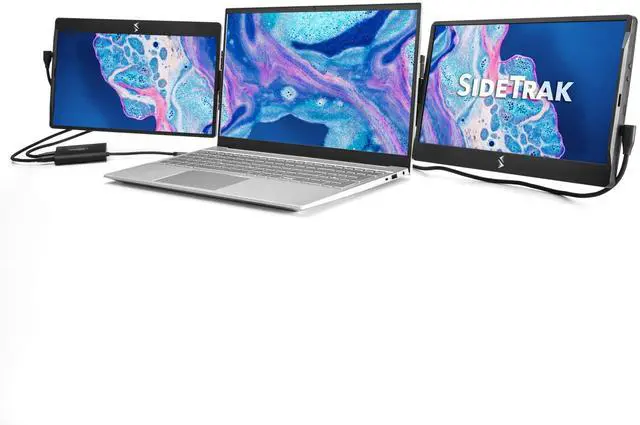 Main image of SideTrak Swivel 12.5" Portable Monitor for Laptop & Hub, Patented Swivel Hinge, Laptop Screen Extender | FHD Dual Screen w/Kickstand, USB-C & HDMI, Mac, PC, Chrome Compatible (3 Monitor Bundle w/Hub)