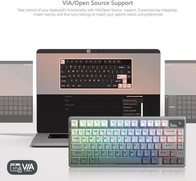 Alt view image 2 of 5 - Womier 75% Keyboard QMK/VIA, Wireless Keyboard Creamy Gaming CNC Aluminum, Tri-Mode Mechanical Key Board with 8000mAh Battery Custom Hot Swappable RGB Backlit for Windows/Mac/PC (SK71 PRO-Grey)