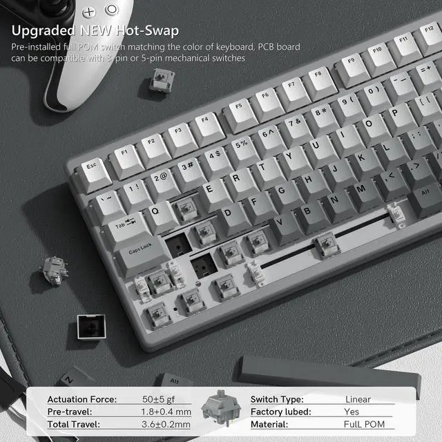 Alt view image 4 of 5 - Womier 75% Keyboard QMK/VIA, Wireless Keyboard Creamy Gaming CNC Aluminum, Tri-Mode Mechanical Key Board with 8000mAh Battery Custom Hot Swappable RGB Backlit for Windows/Mac/PC (SK71 PRO-Grey)
