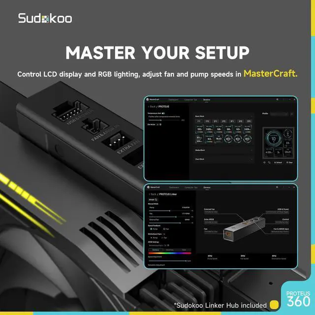 Alt view image 4 of 5 - Sudokoo Sudokoo Proteus 360 AIO Liquid CPU Cooler, Customizable Segment 3.4" LCD Screen, PWM Pump, TDP 320W, 30mm Thick High Performance Fans, Intel LGA 1851/1700/1200/115X AMD AM5/AM4