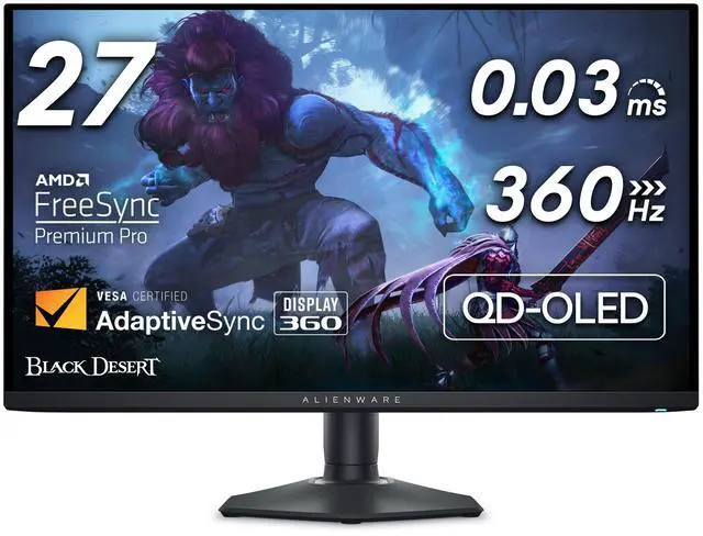 Main image of Alienware AW2725DF OLED Gaming Monitor - 26.7-inch Quantom-Dot WQHD (2560x1440) 360Hz 0.03Ms Display, AMD FreeSync Premium Pro, HDMI/DP/USB 3.2 Gen1, Height/Tilt/Swivel/Pivot Adjustability - Black