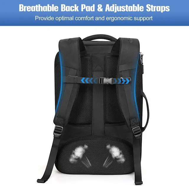 Alt view image 5 of 5 - MoKo Travel Backpack for Men Women, 40L TSA Flight Approved Carry on Backpack, 17 inch Laptop Backpack 180deg Openable, Water-Resistant Lightweight Large Weekender Bag Daypack, Black