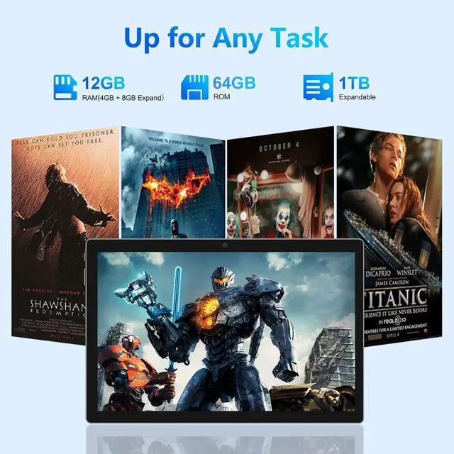 Alt view image 3 of 5 - ATMPC Tablet, 10.1" Android 14 Tablets Octa-Core Processor 12GB RAM 64GB ROM HD IPS Touchscreen, 2 in 1 Tablet with Keyboard, Mouse, Stylus, 8H Battery, WiFi 6, BT 5.4, Dual Camera