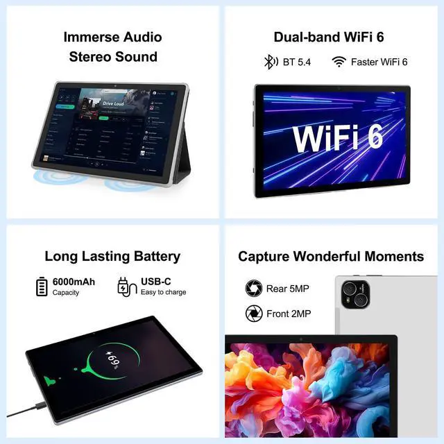 Alt view image 4 of 5 - ATMPC Tablet, 10.1" Android 14 Tablets Octa-Core Processor 12GB RAM 64GB ROM HD IPS Touchscreen, 2 in 1 Tablet with Keyboard, Mouse, Stylus, 8H Battery, WiFi 6, BT 5.4, Dual Camera