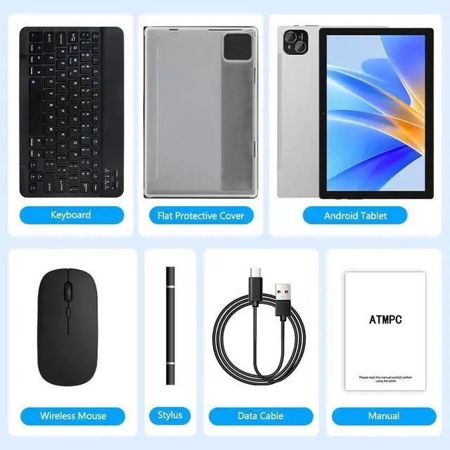 Alt view image 5 of 5 - ATMPC Tablet, 10.1" Android 14 Tablets Octa-Core Processor 12GB RAM 64GB ROM HD IPS Touchscreen, 2 in 1 Tablet with Keyboard, Mouse, Stylus, 8H Battery, WiFi 6, BT 5.4, Dual Camera