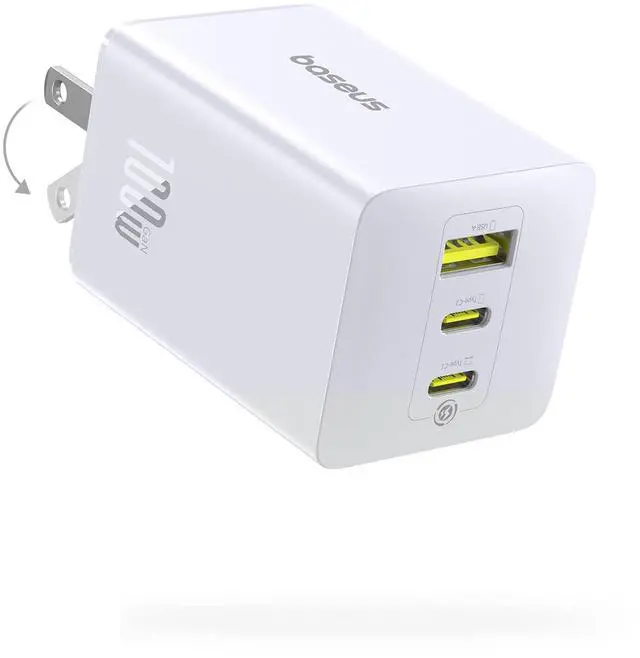 Main image of Baseus 100W USB C Charger Block, 3-Port GaN Foldable Compact PPS Wall Charger, Fast Power Adapter for MacBook Pro/Air, iPad, iPhone 16/15, Galaxy S24, Steam Deck & More (100W-White)