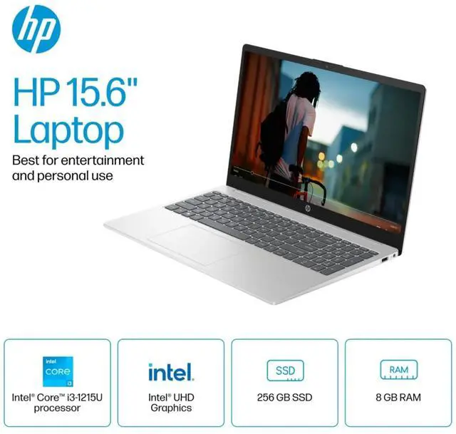 Alt view image 4 of 5 - HP 15.6" HD Touchscreen Laptop 15-fd0023dx, Intel Core i3-1215U, 8GB RAM, 256GB SSD, Bluetooth, Wi-Fi, Intel UHD Graphics, Windows 11 Home in S Mode, Natural Silver