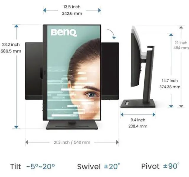 Alt view image 2 of 5 - BenQ GW2490T 24" Monitor 100Hz FHD 1920x1080p | IPS | Vertical Monitor | Eye-Care | Thin Bezel | Height & Tilt Adjustable | DisplayPort | HDMI x2