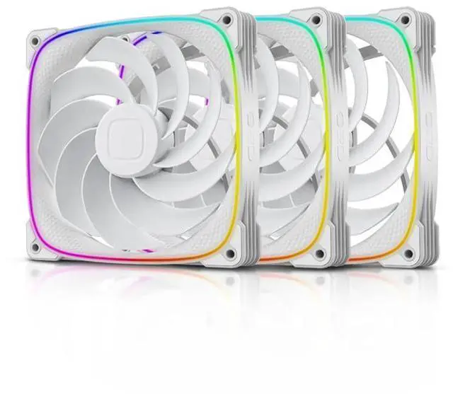 Main image of Geometric Future Squama 2503R Reverse Blade RGB PWM Fan - 140mm - 3 Pack - Performance & Silent Balance - Dual Lighting Loop - 5V 3pin addressable RGB - 4pin PWM - White(GEO-S2503RW-14T)