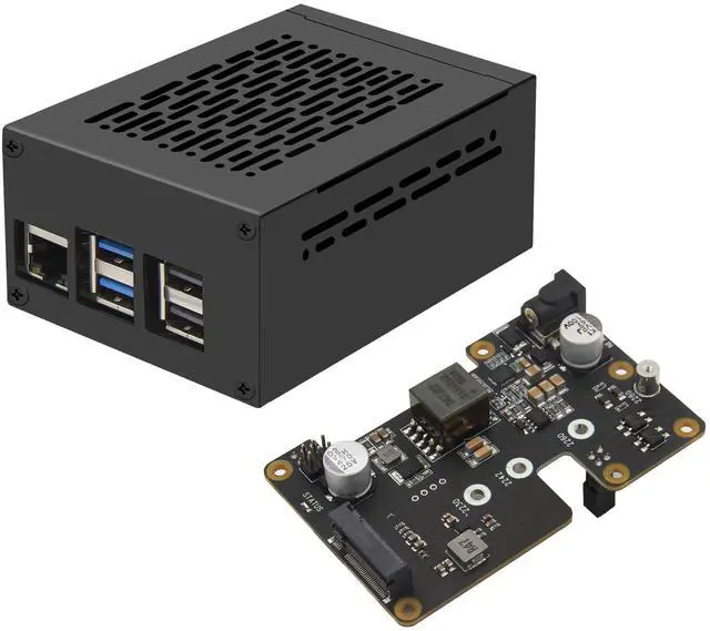 Main image of Geekworm X1012 PCIe to M.2 HAT Key-M NVMe SSD and POE Shield + Metal Case P579 for Raspberry Pi 5