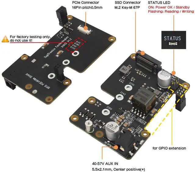 Alt view image 2 of 5 - Geekworm X1012 PCIe to M.2 HAT Key-M NVMe SSD and POE Shield + Metal Case P579 for Raspberry Pi 5