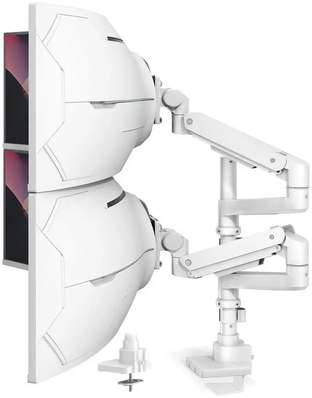 Main image of Dual Monitor-Arm Heavy-Duty for 17-57-Inch Screens - Ultrawide Vertical Dual Monitor Mount, Fully Adjustable Stacked Double Monitor Desk Mount Stand, Max Load 44 lbs per Screen, VESA 75/100 mm, White
