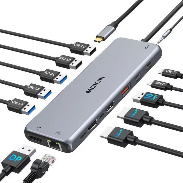 Main image of USB C Docking Station USB C Hub Laptop Dual Monitor Multiport Adapter Dock Dongle,USB C to 2 HDMI,DisplayPort,PD Charging,Ethernet,7 USB C/A 3.1/3.0/2.0 Ports,Audio