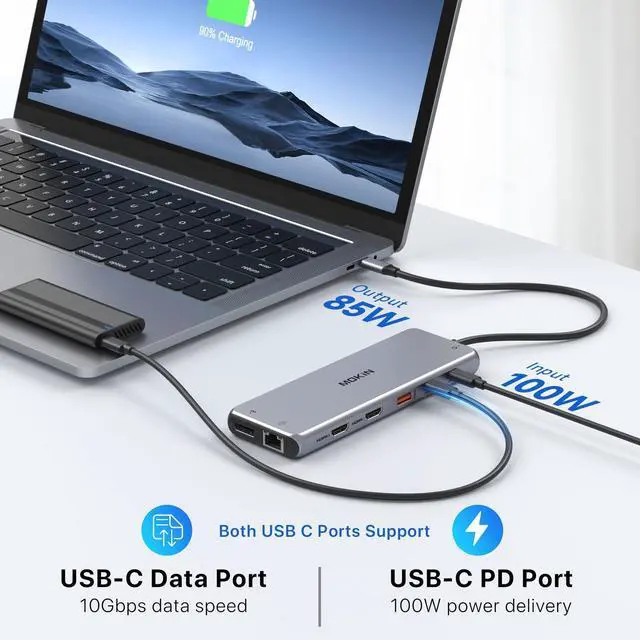 Alt view image 5 of 5 - USB C Docking Station USB C Hub Laptop Dual Monitor Multiport Adapter Dock Dongle,USB C to 2 HDMI,DisplayPort,PD Charging,Ethernet,7 USB C/A 3.1/3.0/2.0 Ports,Audio