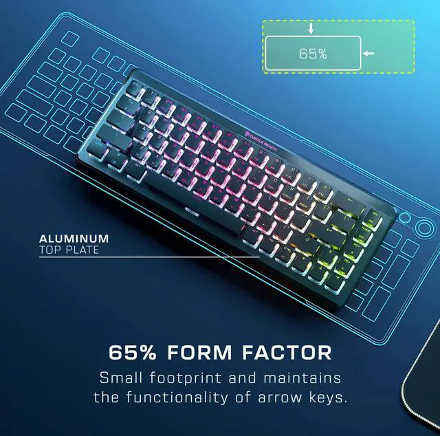 Alt view image 2 of 5 - Turtle Beach Vulcan II Mini Air 65% Wireless Optical Mechanical Gaming Keyboard, Bluetooth, Customizable RGB Lighting, Detachable Cable, Smart Keys, On-Board Profiles, 200M Keystroke Life - Black