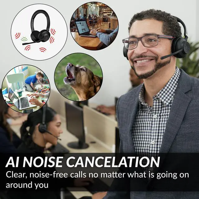 Alt view image 2 of 5 - Cyber Acoustics Professional Wireless Headset with AI Noise Cancelation (HS-1500BT II) - Includes ANC and AI-Powered Noise Canceling Tech for Professional Sounding Calls, USB-C Bluetooth Dongle