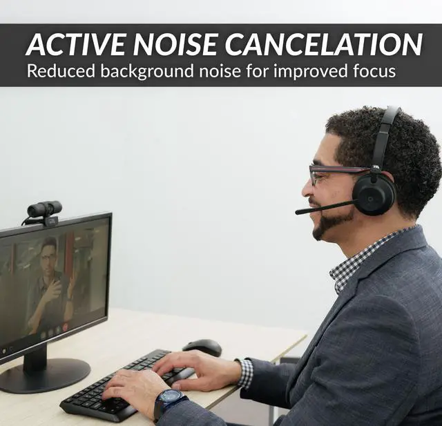 Alt view image 3 of 5 - Cyber Acoustics Professional Wireless Headset with AI Noise Cancelation (HS-1500BT II) - Includes ANC and AI-Powered Noise Canceling Tech for Professional Sounding Calls, USB-C Bluetooth Dongle