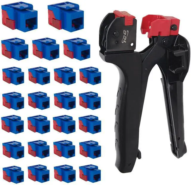 Main image of ICC CAT6 EZ Keystone Jack 25-Pack with JackEasy Termination Tool Bundle - RJ45 Ethernet Cable Connectors, PoE++ Rated, UL Listed - Cat6a, Cat6, Cat5e, and Voice Keystone Jacks