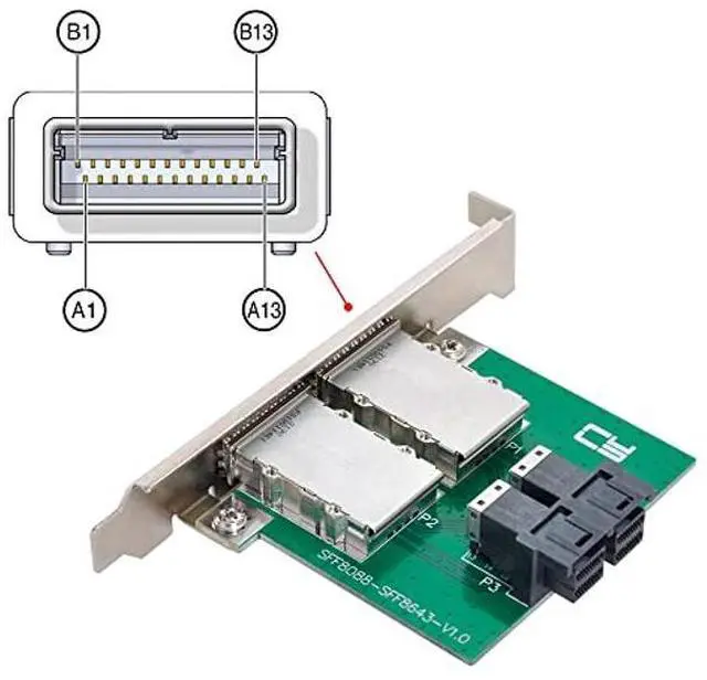 Alt view image 3 of 5 - xiwai Dual Ports Mini SAS SFF-8088 to Internal SAS HD SFF-8643 PCBA Female Adapter with Low Profile Bracket