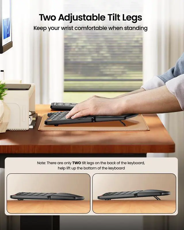 Alt view image 5 of 5 - ProtoArc Wireless Ergonomic Keyboard, EK04 2.4GHz USB Wireless Ergo Keyboard with Separate Numeric Keypad, Split Design, Hard Wrist Rest, Rechargeable, for Windows PC/Laptop/Desktop