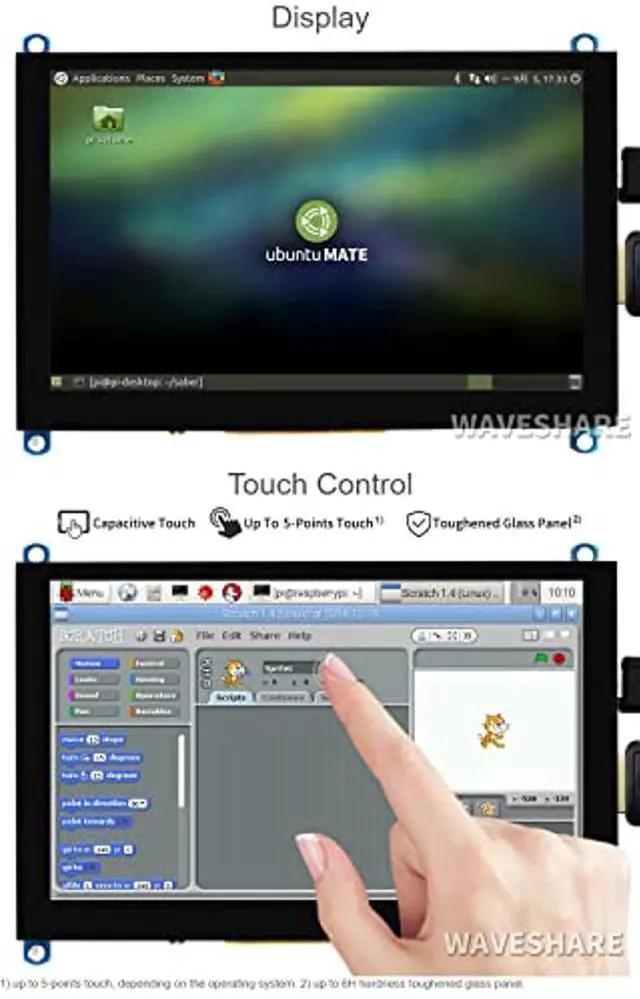Alt view image 5 of 5 - waveshare 5inch Capacitive Touch Screen LCD Compatible with Raspberry Pi 5/4B/3B+/3A+/2B/B+/A+/Zero/Zero W/WH/Zero 2W CM3+/4 Series Boards 800x480 Resolution HDMI Supports Windows 11/10 / 8.1/8 / 7