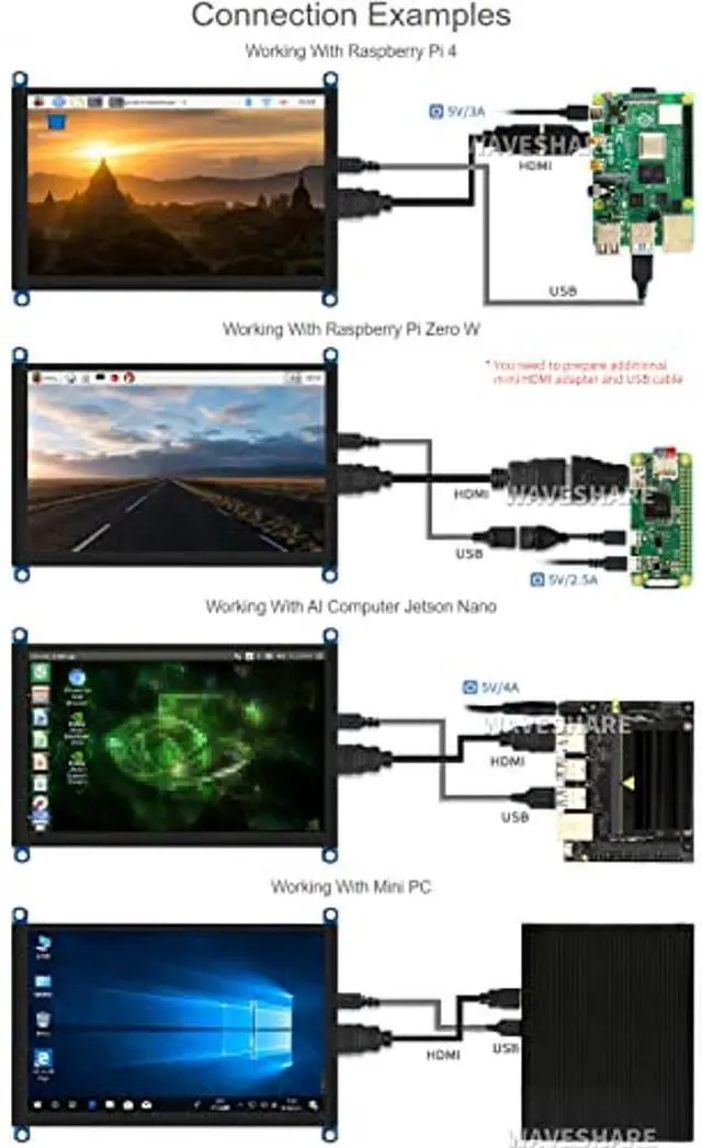 Alt view image 4 of 5 - waveshare 5inch Capacitive Touch Screen LCD Compatible with Raspberry Pi 5/4B/3B+/3A+/2B/B+/A+/Zero/Zero W/WH/Zero 2W CM3+/4 Series Boards 800x480 Resolution HDMI Supports Windows 11/10 / 8.1/8 / 7