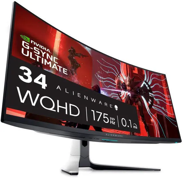 Main image of Alienware AW3423DW Curved Gaming Monitor 34.18 inch Quantom Dot-OLED 1800R Display, 3440x1440 Pixels at 175Hz, True 0.1ms Gray-to-Gray, 1M:1 Contrast Ratio, 1.07 Billions Colors - Lunar Light