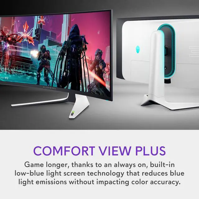 Alt view image 2 of 5 - Alienware AW3423DW Curved Gaming Monitor 34.18 inch Quantom Dot-OLED 1800R Display, 3440x1440 Pixels at 175Hz, True 0.1ms Gray-to-Gray, 1M:1 Contrast Ratio, 1.07 Billions Colors - Lunar Light