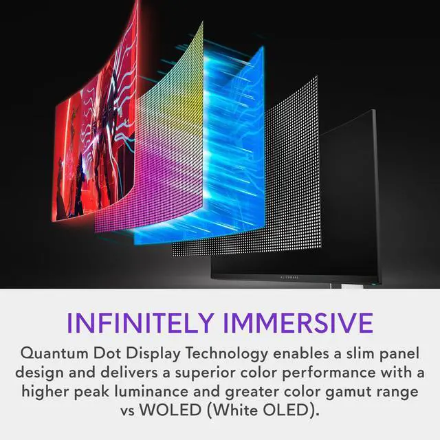 Alt view image 3 of 5 - Alienware AW3423DW Curved Gaming Monitor 34.18 inch Quantom Dot-OLED 1800R Display, 3440x1440 Pixels at 175Hz, True 0.1ms Gray-to-Gray, 1M:1 Contrast Ratio, 1.07 Billions Colors - Lunar Light