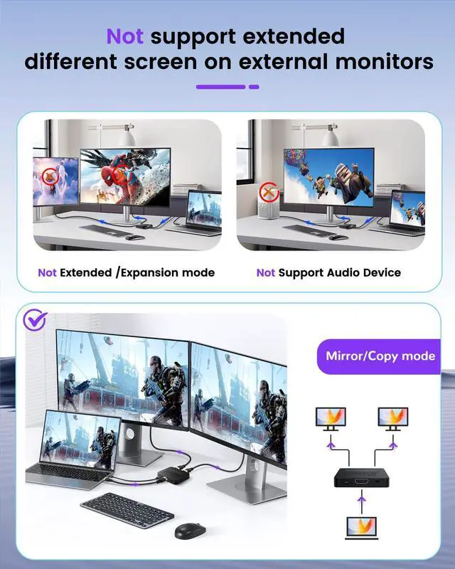 Alt view image 2 of 5 - avedio links 8K@60Hz HDMI Splitter 1 in 2 Out [with 4ft 8K Cable], Only Mirror(Not Extend), 4K@120Hz HDMI 2.1 Splitter 1 Input to 2 Outputs, Support EDID, HDCP2.3, VRR ALLM, 48Gbps, 3D, Dol-by Vision