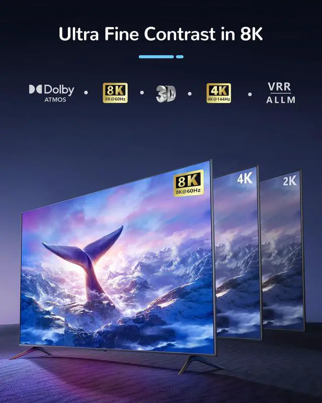 Alt view image 3 of 5 - avedio links 8K@60Hz HDMI Splitter 1 in 2 Out [with 4ft 8K Cable], Only Mirror(Not Extend), 4K@120Hz HDMI 2.1 Splitter 1 Input to 2 Outputs, Support EDID, HDCP2.3, VRR ALLM, 48Gbps, 3D, Dol-by Vision