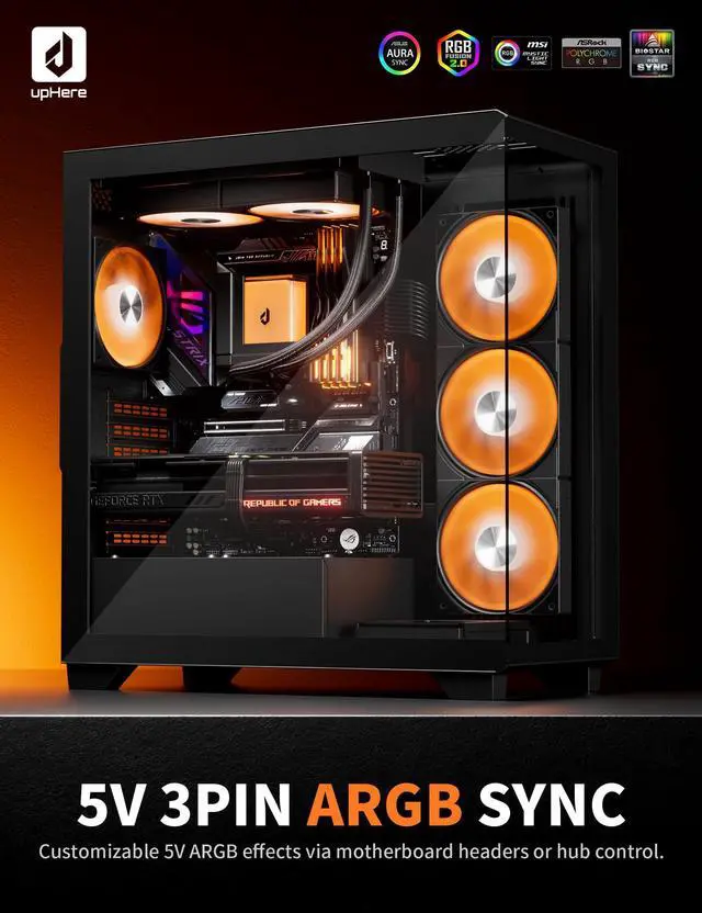 Alt view image 2 of 5 - upHere 240mm AIO Liquid CPU Cooler - Intel LGA 1851/1700/2011 & AMD AM5/AM4, Magnetic Pump Cover, 5V ARGB SYNC, All-in-One Cable Mangement, 280W TDP Cooling (Black)