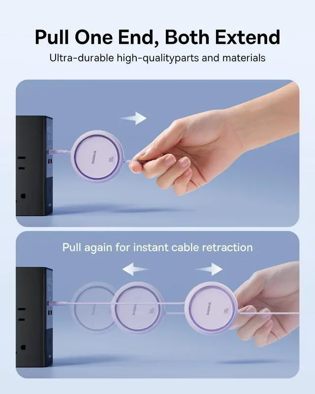 Alt view image 3 of 5 - Baseus USB C Cable, Mini 100W Retractable USB C to USB C PD 5A Fast Charging Cable, 4-Stage Length Preset USB Type C Charger Cable for iPhone 15/Pro/Plus/Pro Max, MacBook, iPad Pro, Samsung S23/S22+